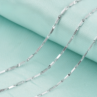 wholesale S925 silver factory direct cross-border fashion chain link 10 square bar texture accessory popular elegant necklace-L006-1.0 Square Column (Interval Pattern)-16 Inches S925 Silver