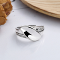 wholesale S925 Sterling Silver Simulated Leaf Design Adjustable Ring for Women, Fresh and Versatile Luxury Index Finger Ring-0-2