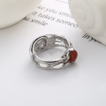 wholesale S925 Sterling Silver Retro Sanskrit Mantra Red Agate Inlaid Ring Unisex-0-2