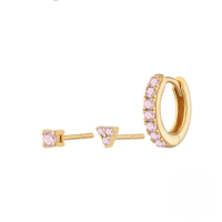 wholesale S925 Sterling Silver Zircon Trinity Combination Earring Studs, Trendy And Versatile Ins Earrings-Gold-Pink Diamond