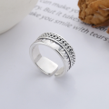 wholesale S925 Sterling Silver Retro Style Chain Braided Stackable Mantra Inscription Adjustable Ring-0-1