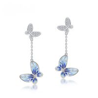 wholesale S925 sterling silver French fashion trendy plique-à-jour enamel butterfly earrings, minimalist and girly ear accessories-Thick Silver Platinum>925 Silver