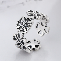 wholesale S925 Sterling Silver European and American Cross-Border Hollow Four-Leaf Clover Totem Forest Style Ins Geometric Open Ring-YJ734/approx. 4.5g Adjustable opening