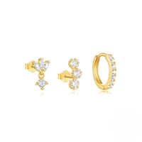 wholesale S925 Sterling Silver Zircon-accented Minimalist Floral Ear Cuff And Stud Set-3-piece set - Gold#2 925 silver
