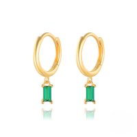 wholesale S925 Sterling Silver French Baguette Earrings With Zirconia,。-Gold-green zircon