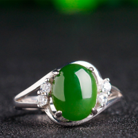 wholesale 925 Silver Inlaid Hetian Jade Ring with Certificate, Direct from Manufacturer, Green Gemstone, Adjustable Opening, Jasper Women's Ring-Jade 8*10mm Opening adjustable