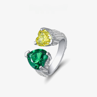 wholesale Sterling Silver Spell Jewelry New 4ct Heart-Shaped 8*8 Ice-Cut High-Carbon Diamond Ring for Women Luxury Full Diamond-Green nano + goose yellow 8*8 [R-2251] &gt; Opening adjustable [suitable for hand size 6-8#]