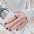 wholesale S925 sterling silver retro blue enamel flower ring, vintage-style index finger ring, fashionable and versatile-0-4