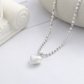 wholesale S925 Sterling Silver Korean Version Ins Minimalist Style Square Bead Chain Heart Three-Dimensional Thumping Necklace-0-0
