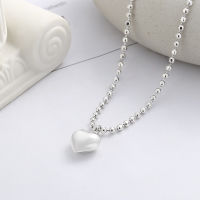 wholesale S925 Sterling Silver Korean Version Ins Minimalist Style Square Bead Chain Heart Three-Dimensional Thumping Necklace-YFL474/approx. 12.4g 925 silver