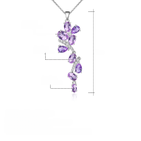 wholesale S925 Silver New Elegant Natural Amethyst Pendant Wisteria Flower High-End Sense Collarbone Chain Gemstone Necklace-Natural amethyst necklace