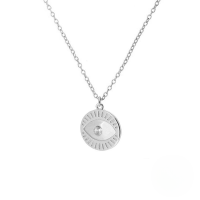 wholesale S925 Sterling Silver Geometric Eye Pendant With Rhinestones, Round Choker Necklace, Trendy Ins Style-Platinum