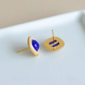 wholesale S925 Silver Natural Lapis Lazuli Mother-of-Pearl Square Stud Earrings Retro Fashion Minimalist Niche Luxury Versatile Earrings-0-2