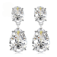 wholesale Metal material first: new European and American high-carbon diamond pear drop 10*14 earrings ear studs for women, AliExpress cross-border-E349 White Diamond 925 Silver