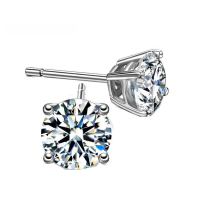 wholesale S925 Sterling Silver Classic Cross-Border Four-Prong Moissanite Stud Earrings for Women, Minimalist and Fashionable, Small and Delicate Niche Design-30 points + 30 points Zircon