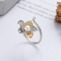 wholesale S925 sterling silver irregular color-mixed pearl vine open ring, fresh French fairy style elegant ring-0-0