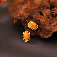 wholesale 925 Silver Plated 24K Gold Natural Amber Beiyun Spacer Bead Accessory Bracelet Through-Hole Court Silver Jewelry DIY Fittings Antique Play-Horse Eye Beeswax