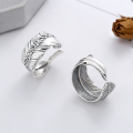 wholesale S925 Sterling Silver Vintage Classic Fashion Trendy 3D Feather Wide Unisex Open Ring-0-0