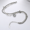 wholesale 925 Sterling Silver Bracelet with Round Pendant Featuring Lucky Elephant for Good Fortune, Trendy and Stylish, Exquisite Thai Silver with Antique Finish, Korean-inspired Accessory-0-1