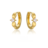 wholesale 925 Sterling Silver Minimalist Zircon Inlaid Circle Earrings New European and American Style Earrings-Thickened 14K gold &gt; 925 silver