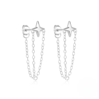 wholesale S925 Sterling Silver Classic Four-pointed Cross Meteor Tassel Ear Chain Earrings-Platinum 925 silver