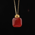 wholesale 925 Silver Gold-Plated Certified Natural Red Agate Pendant with "Wushi" Plaque and Small Sugar Cube Necklace, Birthday Gift for Girlfriend-0-1