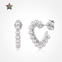 wholesale S925 Sterling Silver Women's Earrings with Premium Love Shell Pearl Inlay Design, Luxury Ins Style-Platinum DY110309-SW-WH 925 Silver