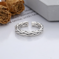wholesale S925 Sterling Silver Retro Vintage Handwoven Braided Design Adjustable Index Finger Ring for Men and Women-0-1