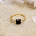 wholesale S925 Silver Plated 14K Gold Geometric Design Black Onyx Ring, Retro Japanese Light Luxury Style Dunli Jewelry-0-1