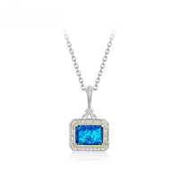 wholesale S925 Sterling Silver Japanese Fashion Minimalist Synthetic Blue Opal Pendant Collarbone Chain Women's Wholesale-Synthetic Blue Opal (Pendant without chain)  925 Silver