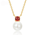 wholesale Fashionable and luxurious S925 sterling silver freshwater pearl necklace for women with garnet pendant, exuding a retro and elegant style-0-0