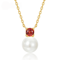 wholesale Fashionable and luxurious S925 sterling silver freshwater pearl necklace for women with garnet pendant, exuding a retro and elegant style-Natural freshwater pearls &gt;925 silver