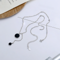 wholesale S925 Sterling Silver Korean Dongdaemun Minimalist Resin Black Round Pendant Tassel Choker Necklace-0-1