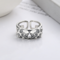 wholesale S925 Sterling Silver Wide Hollow Cross Lucky Elephant Adjustable Ring Ethnic Vintage Style Index Finger Ring-0-1