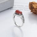 wholesale S925 Sterling Silver Vintage Style Ring with Red Agate Inlay and Ornate Patterns, Creative and Versatile Personality Ring-0-0