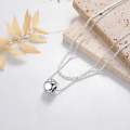 wholesale S925 Sterling Silver White Gold Plated Rhombic Grid Necklace with High-End Korean Style Rice Pearl Double Layer Sparkling Collarbone Chain-0-3