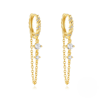 wholesale S925 Sterling Silver, Zircon-accented Twisted Hoop Earrings With An Elegant Tassel, Versatile French-style-Gold 925 silver