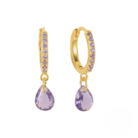 wholesale S925 Sterling Silver Geometric Teardrop Zircon-encrusted French Ear Clasp, An。-Gold-Purple Diamond