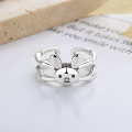 wholesale S925 Sterling Silver Korean-style minimalist double-layer hollow line cute rabbit design Year of the Rabbit open ring-0-1