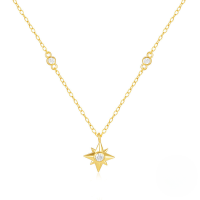 wholesale S925 Sterling Silver Women's Eight-pointed Star Necklace With Zircon And Pavé-Gold 925 silver