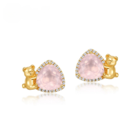 wholesale S925 metal new fashionable OL cute bear earrings, niche fat triangle rose quartz earrings, cross-border hot seller-10K gold + swimming paint  925 silver