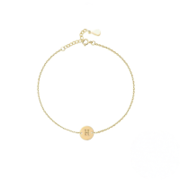 wholesale S925 Sterling Silver Engraved Round Tag 26 Letters Charm Bracelet For Women Daily Wear-Gold-H 925 Silver
