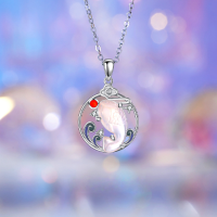 wholesale S925 Sterling Silver Original Koi Fish Pendant Necklace for Women, Vintage New Chinese Style Carnelian Red Crystal Choker-Matching sterling silver cross necklace/approx. 1.4g&gt;XL000155-2