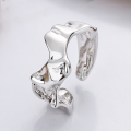 wholesale S925 Sterling Silver Korean Style Ins Irregular Geometric Tin Paper Crinkle Texture Wave Edge Open Ring-0-0