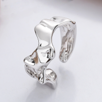 wholesale S925 Sterling Silver Korean Style Ins Irregular Geometric Tin Paper Crinkle Texture Wave Edge Open Ring-DJ1162/white gold, approximately 7.1 grams &gt; opening adjustable