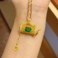 wholesale S925 silver gold-plated natural A-grade jade pendant necklace with gourd and butterfly design-0-11