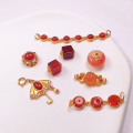 wholesale S925 silver gold-plated natural southern red agate six-connection square bead bracelet accessory for DIY-0-0