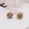 wholesale S925 silver plated with 14k gold, Duli Jewelry spring Japanese cute style tea crystal cat stud earrings-0-1