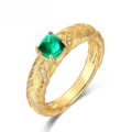 wholesale S925 Silver Plated Vintage Woven Filigree Ring with Lab-Grown Emerald for Light Luxury Style Wholesale-0-0