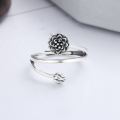 wholesale S925 Sterling Silver Retro Vintage Style Multi-Layer Blooming Lotus Bud Open Ring-0-1